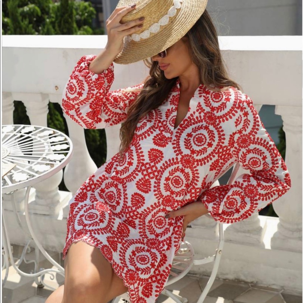Red and White Floral Mini Dress